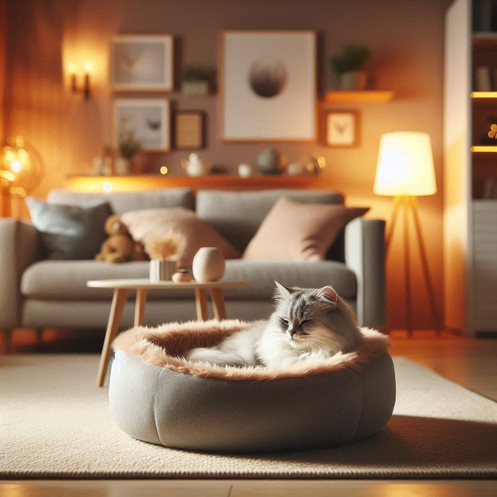 Cat sleeping on a bed
